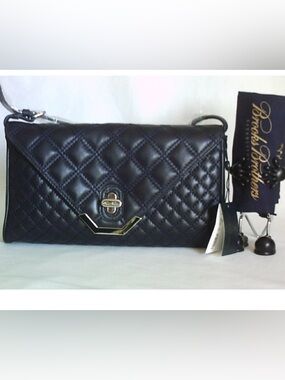 BROOKS BROTHERS LAMBSKIN QUILTED CLUTCH CROSSBODY BAG NAVY (ALMOST BLACK)